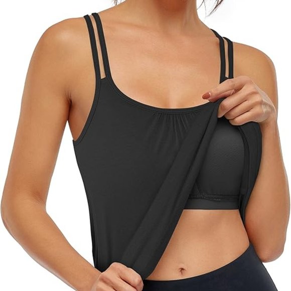 HIBELLE | Tops | Nwt Hibelle Workout Yoga Racerback Tank Top Builtin Shelf Black Bra Med | Poshmark